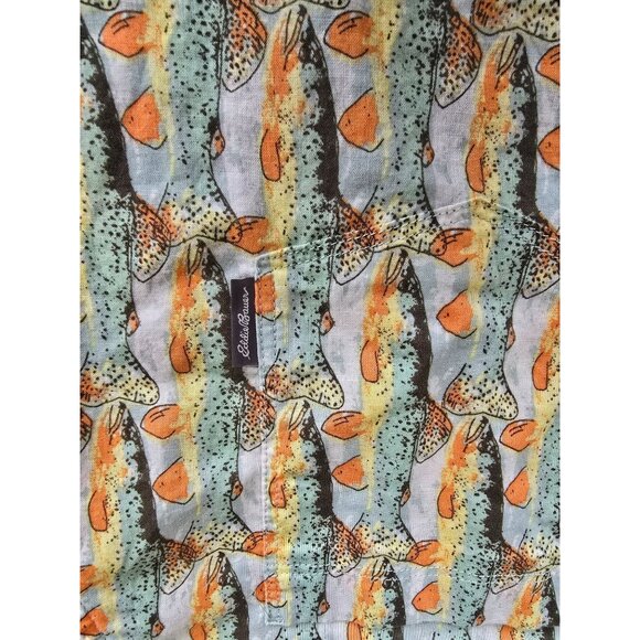 Eddie Bauer Mens XL Trout Print Short Sleeve Button-Up Shirt 100% Cotton Casual - Picture 4 of 6